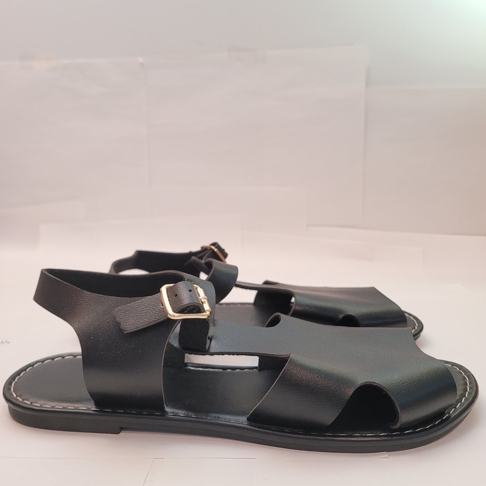 Unbranded Flat Sandals Women Size 9 Black Cutout‎ Ankle Strap Buckle Gladiator